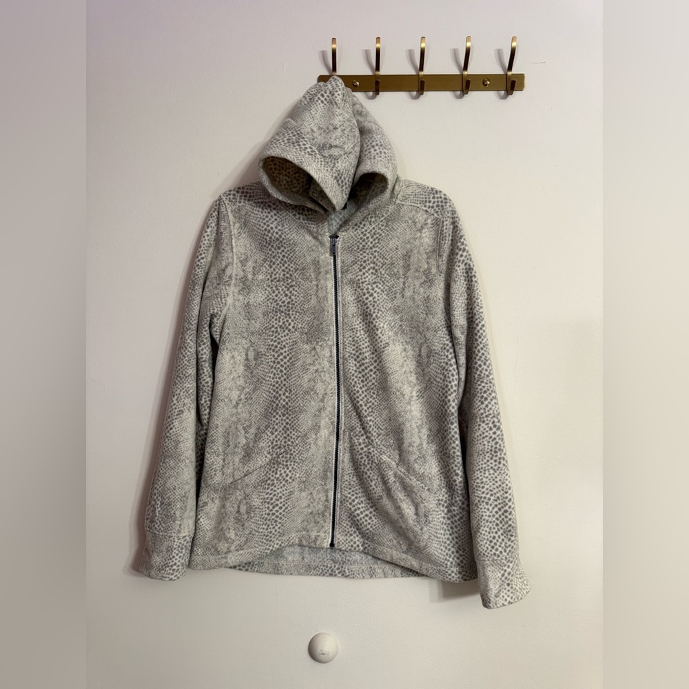 Calvin Klein Fleece Gray Cream Full Zip Hoodie Sweater Pockets Women’s XL
